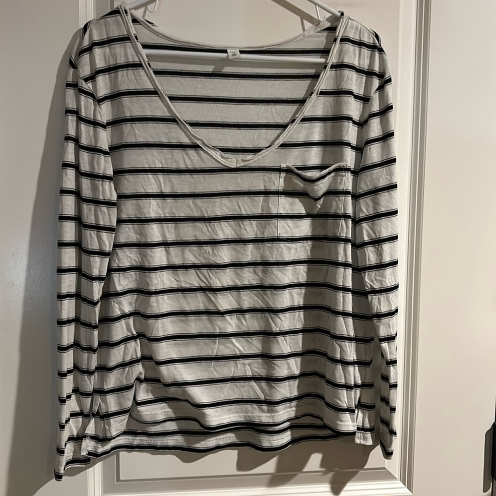 BP scoop neckline striped long sleeve top with pocket